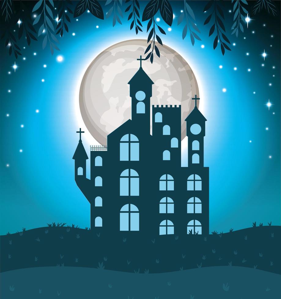 halloween card with dark castle scene vector