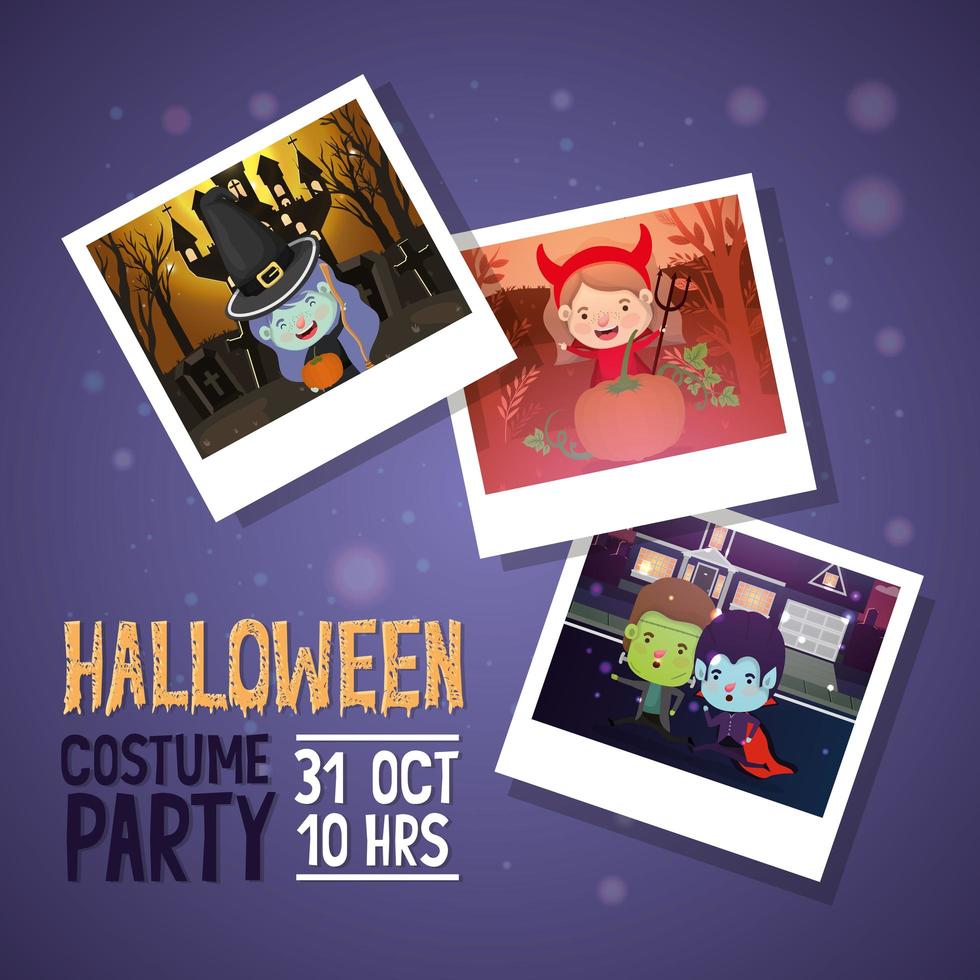 halloween photo with kids in costumes vector