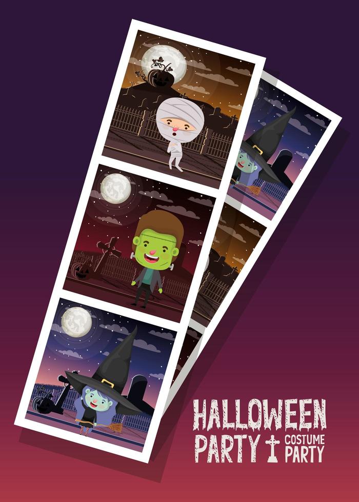 halloween photo with kids in costumes vector