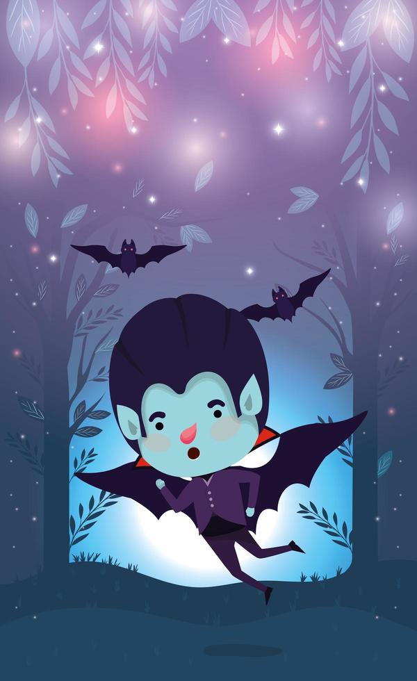 halloween season scene with kid in a vampire costume vector