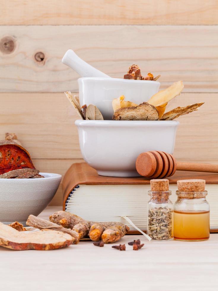 Bowls of alternative medicine photo