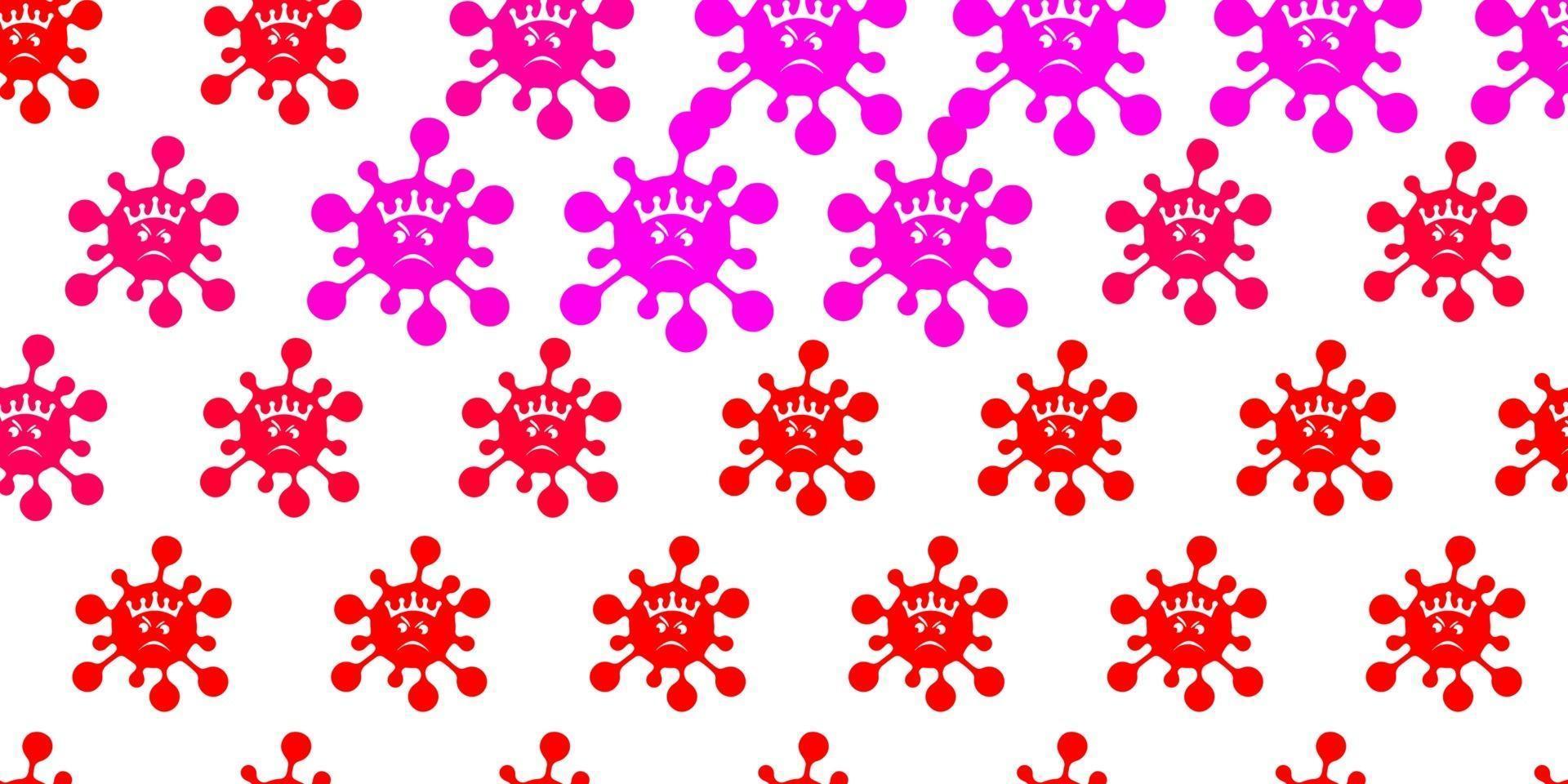 Fondo de vector rosa claro, rojo con símbolos de virus.