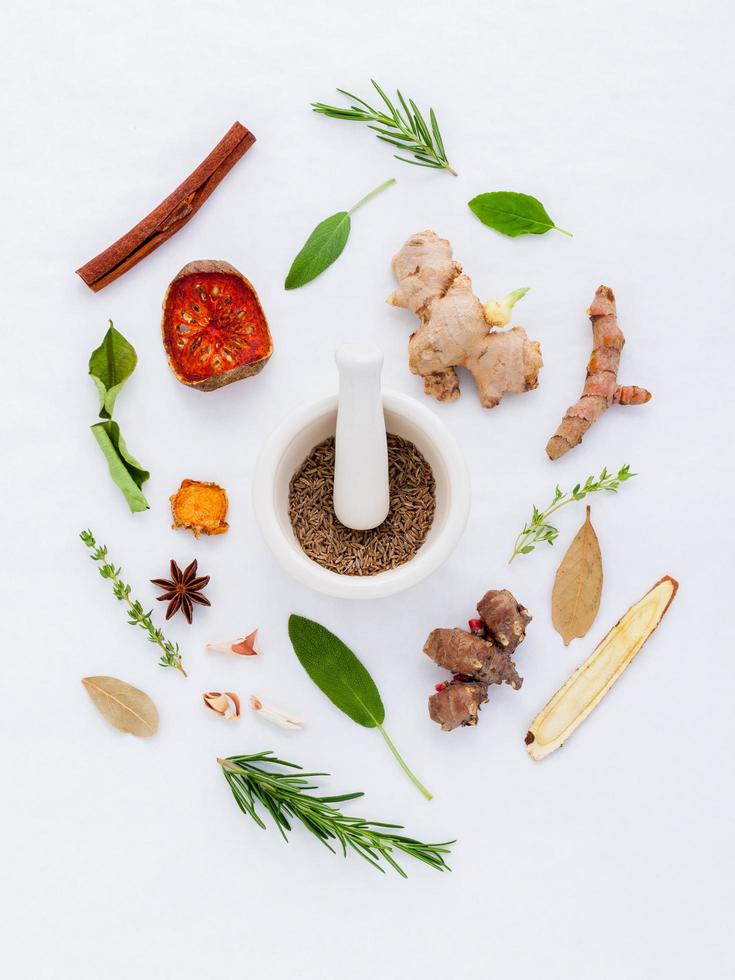 Fresh ingredients and mortar photo