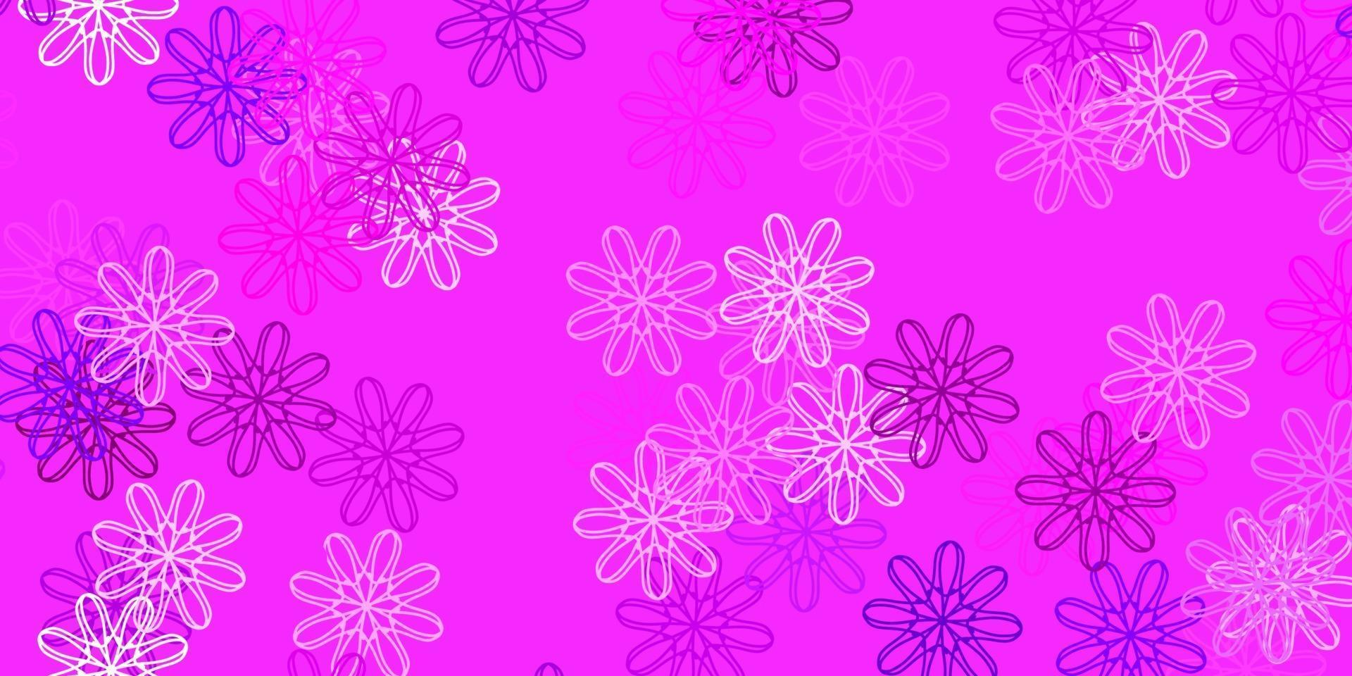 patrón de doodle de vector púrpura claro, rosa con flores.