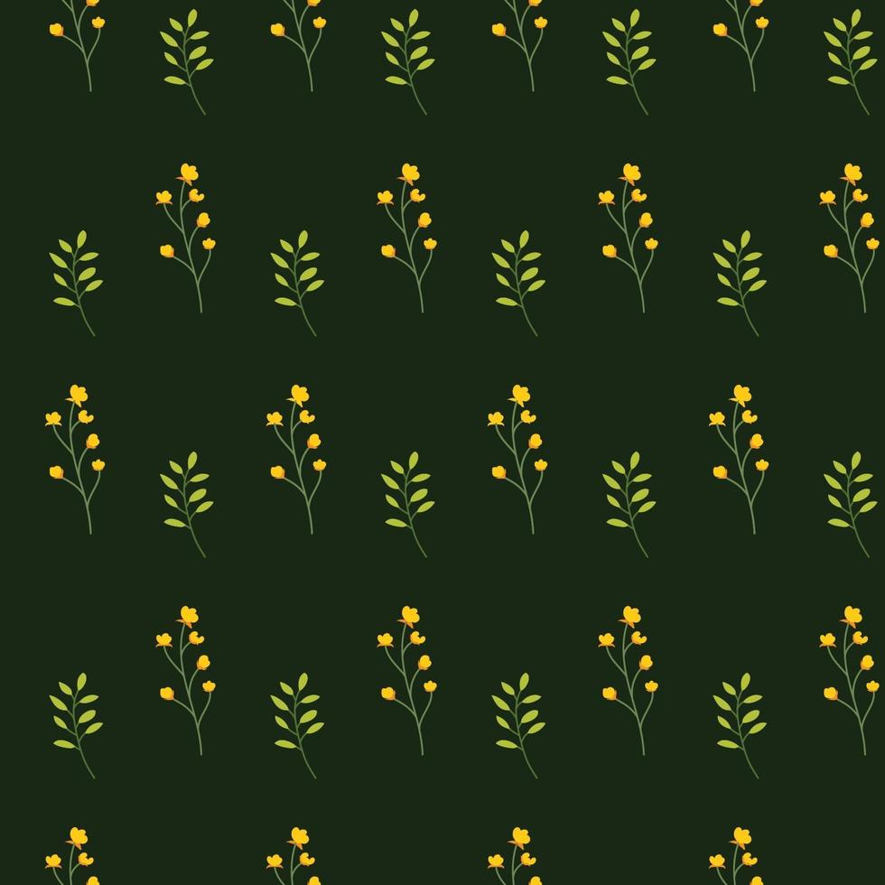 Floral seamless pattern with flowers and leaves on green background. vector
