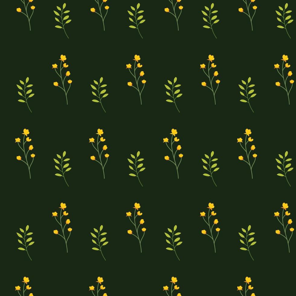 Floral seamless pattern with flowers and leaves on green background. vector