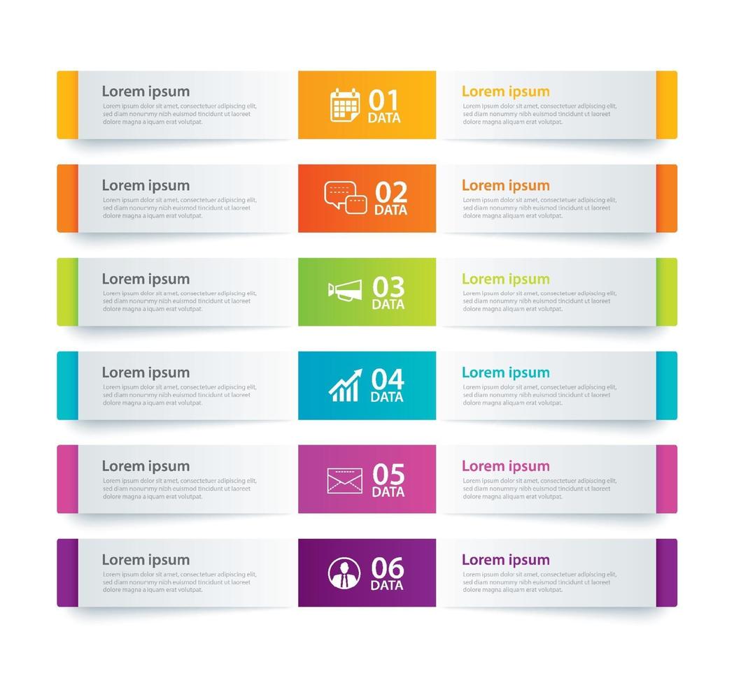 pestaña de infografías en índice de papel horizontal con plantilla de 6 datos vector