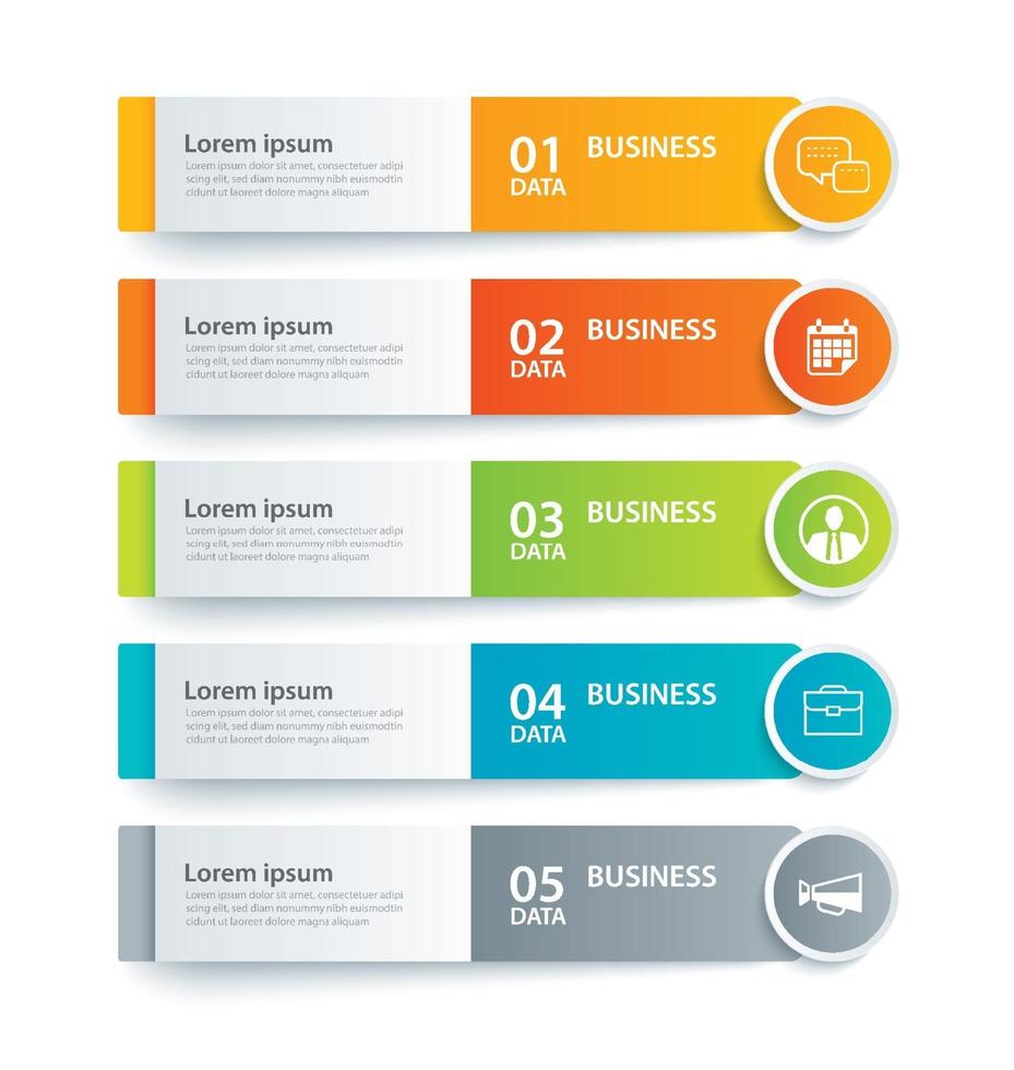 Infographics tab in horizontal paper index with 5 data template set vector