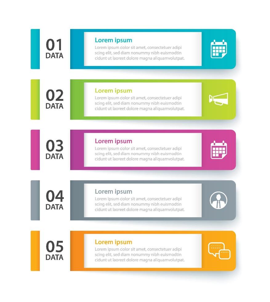 Infographics tab in horizontal paper index with 5 data template set vector
