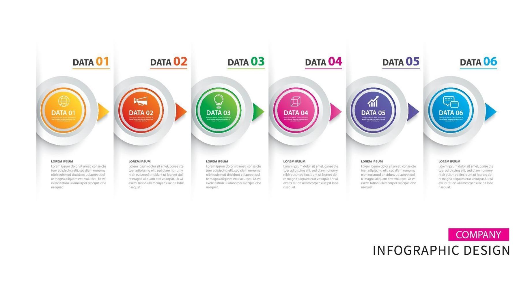 papel de círculo de línea de tiempo de infografía con plantilla de 6 datos vector