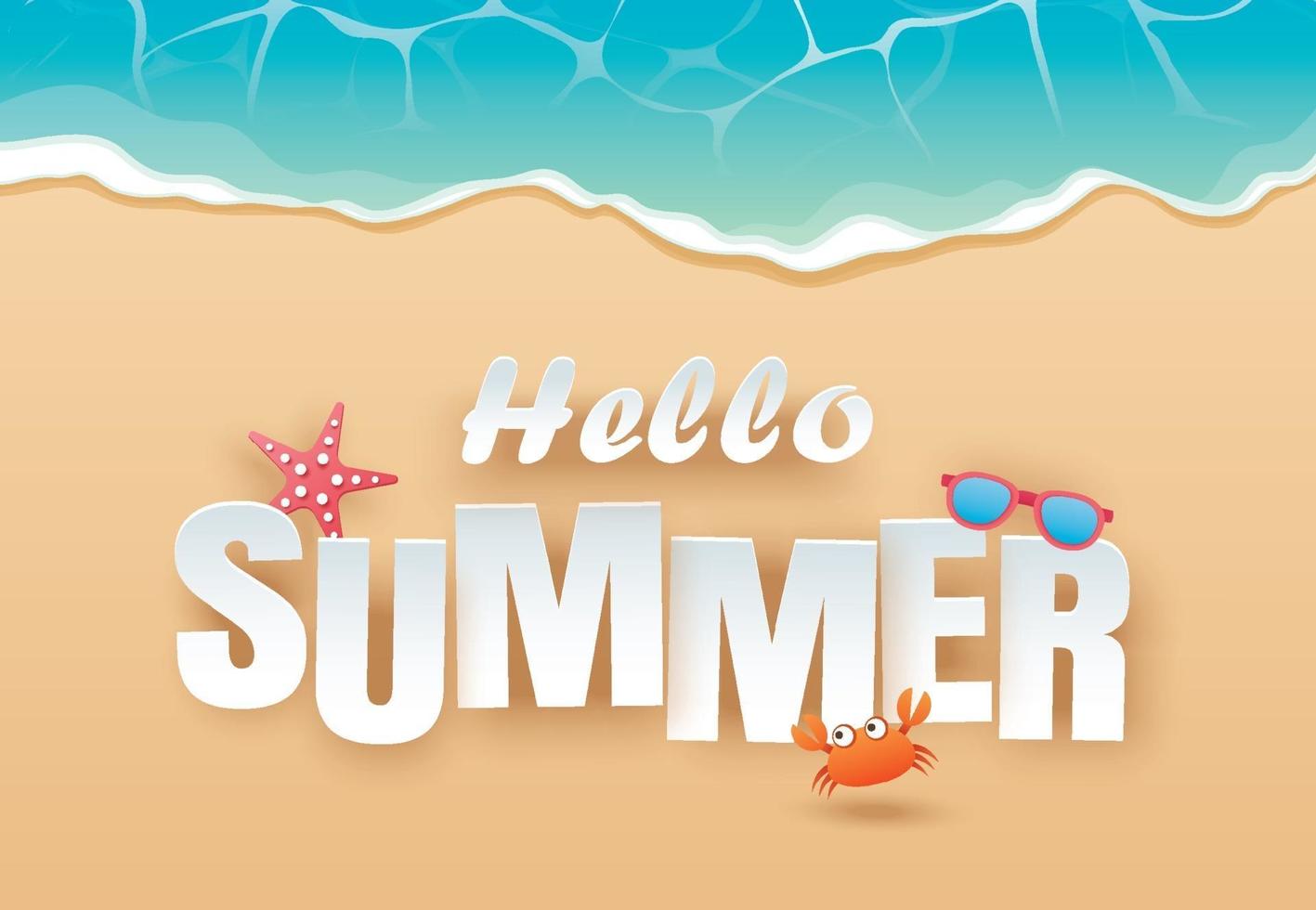 Hello summer beach top view travel and vacation background vector