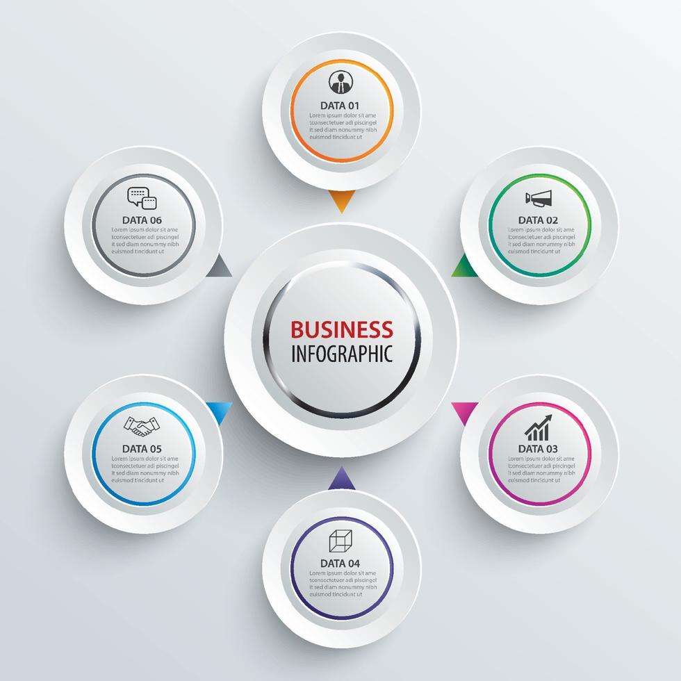 Infographics circle paper with 6 data template set vector