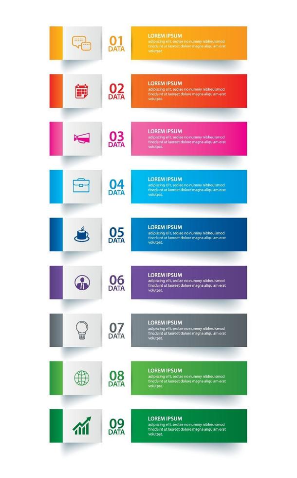 Infographics tab paper index with 9 data template set vector