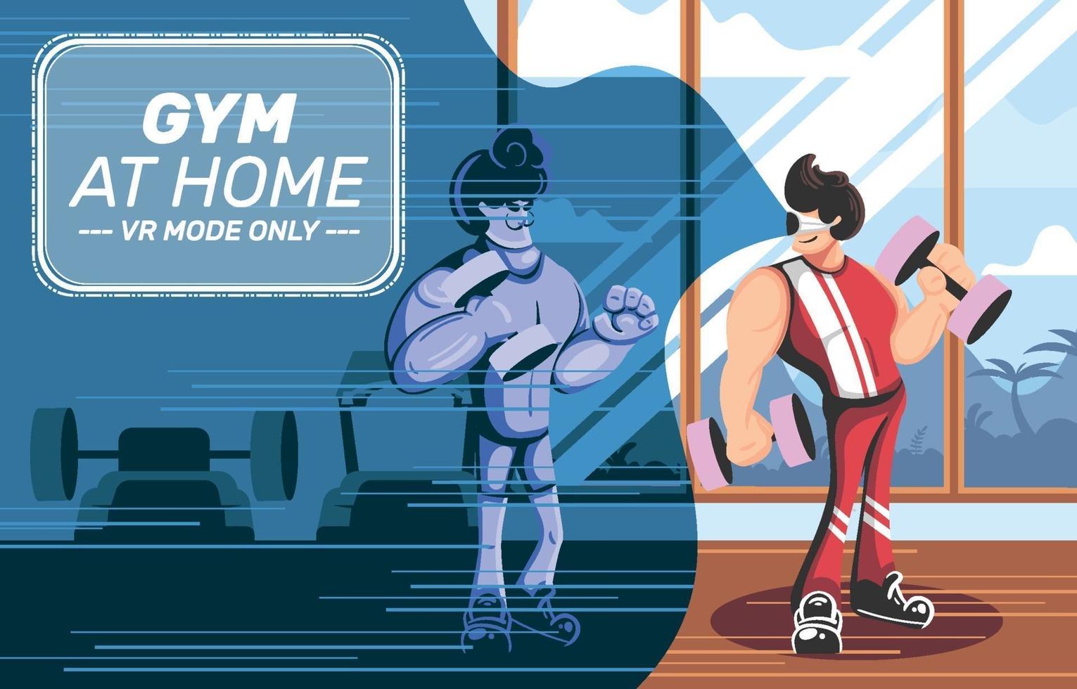 Hombre haciendo gimnasio en concepto de casa vector