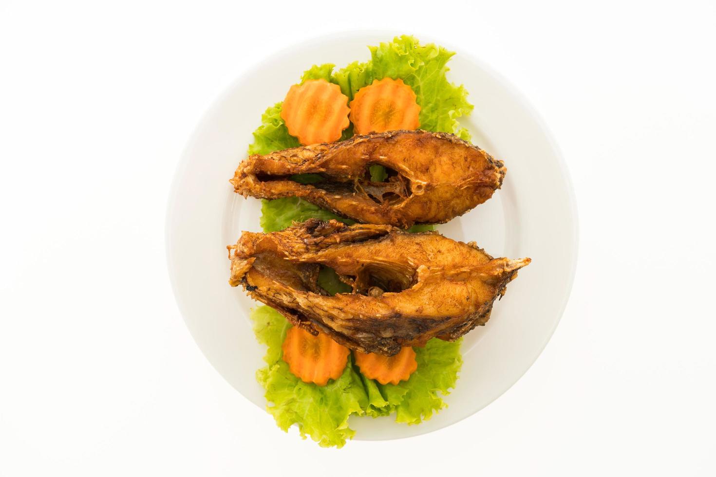 Fried fish on white plate photo