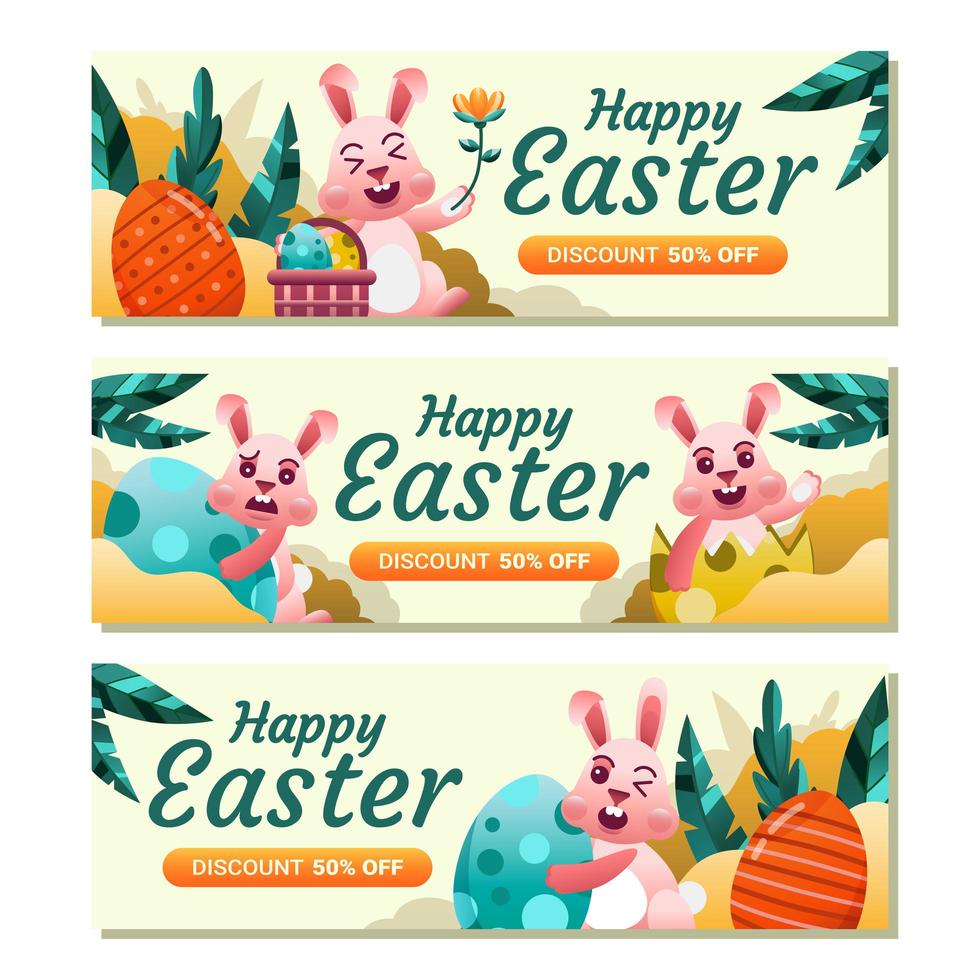 plantilla de banner de descuento de feliz día de pascua vector