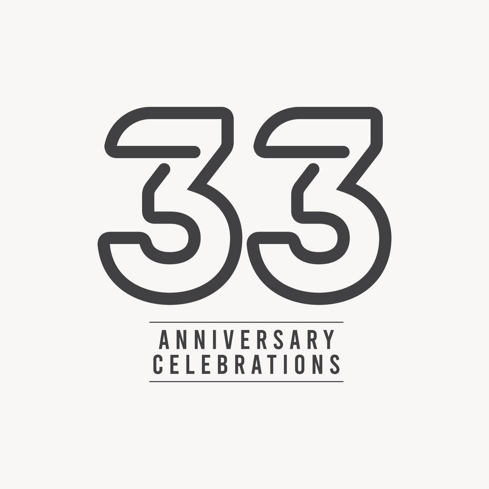 Ilustración de diseño de plantilla de vector de número de celebración de aniversario de 33 años