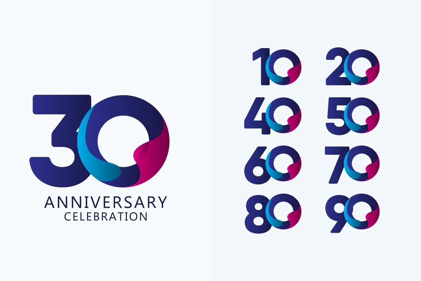 Ilustración de diseño de plantilla de vector de logotipo azul conjunto de celebración de aniversario de 30 años