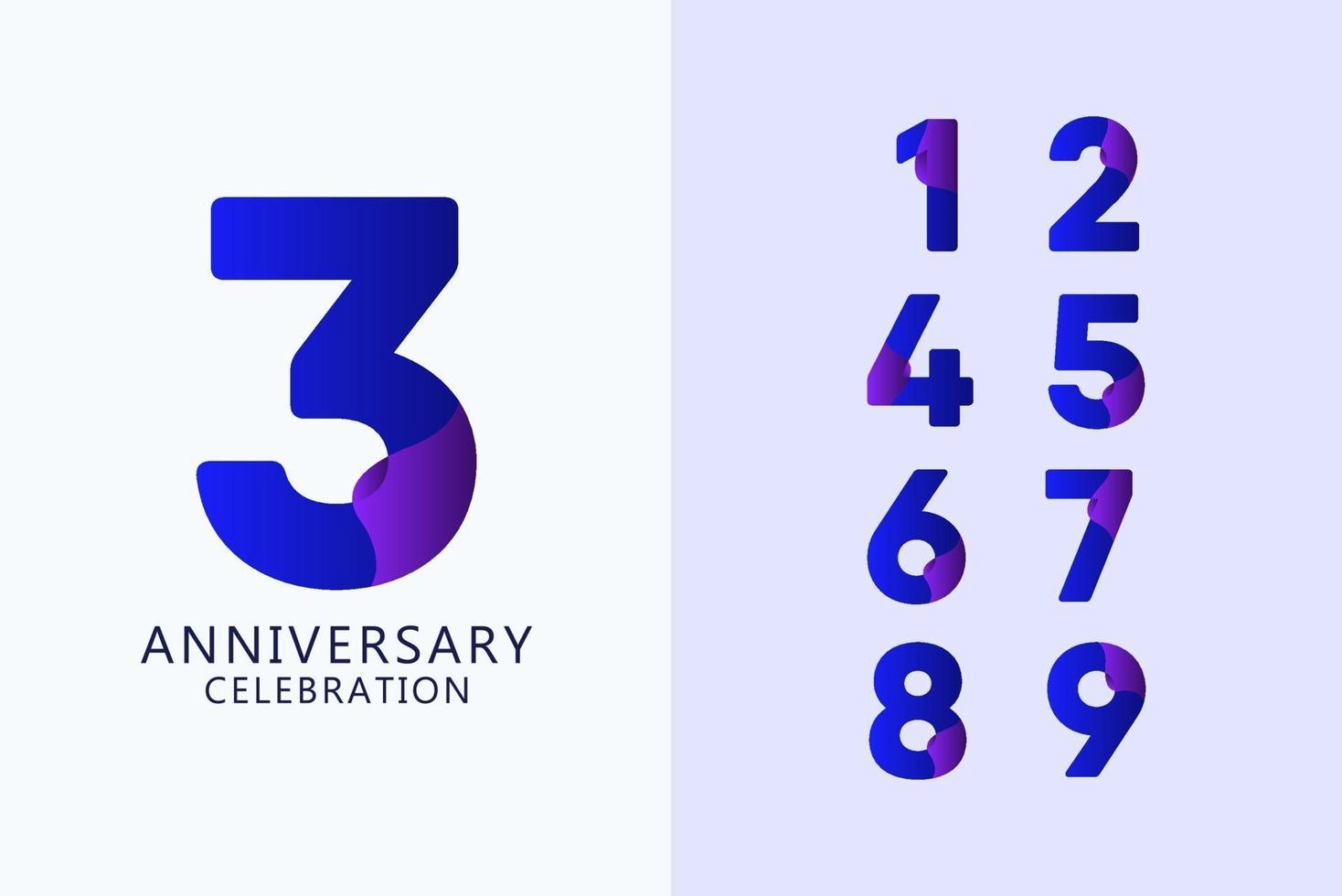 Ilustración de diseño de plantilla de vector de logotipo azul de celebración de aniversario de 3 años