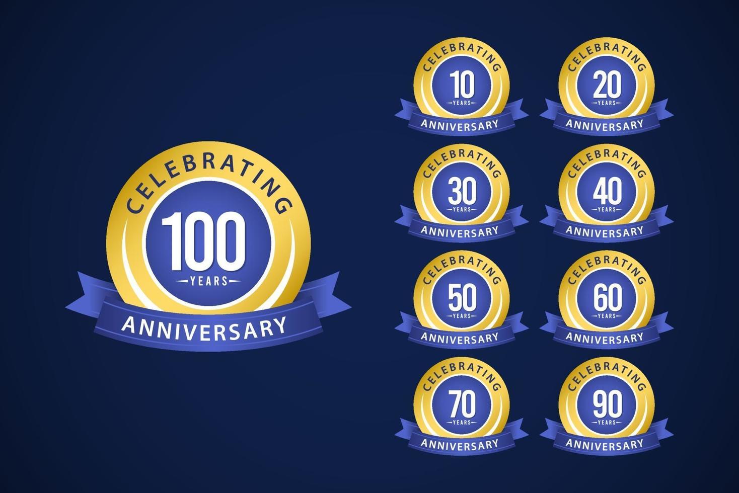 100 Years Anniversary Set Celebrations Blue and Yellow Vector Template Design Illustration