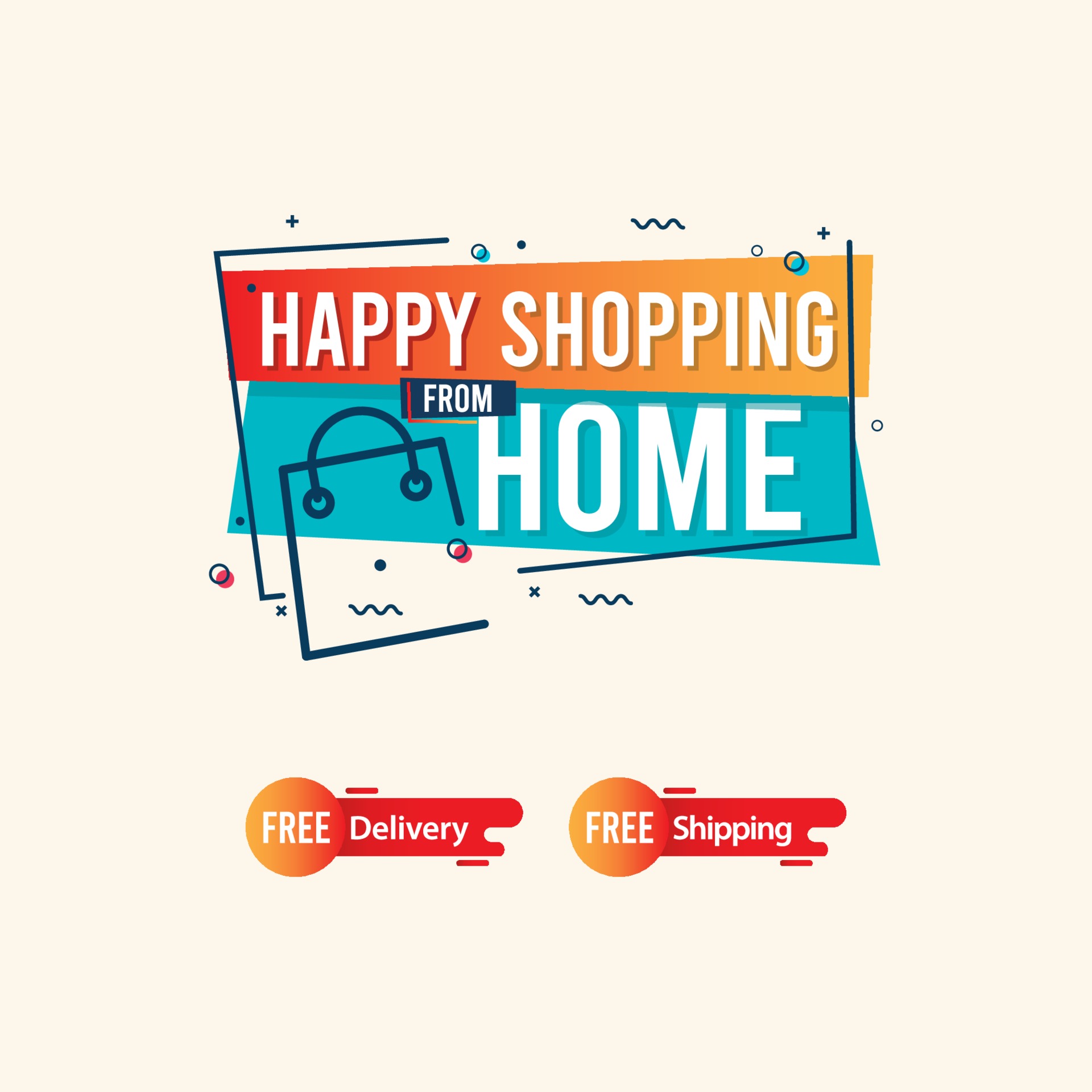 Happy Shopping From Home Logo Label Tag Vector Template Design