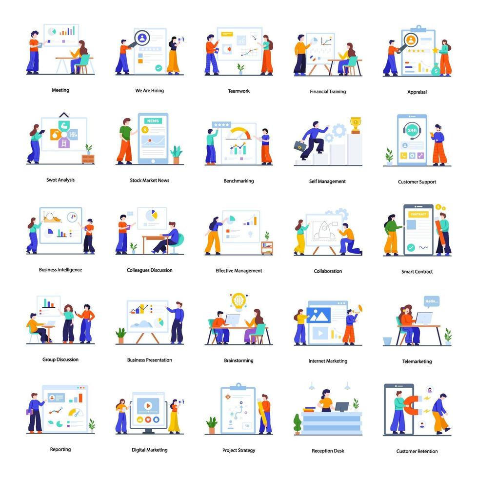 Teamwork and Office Activities Concept Set vector