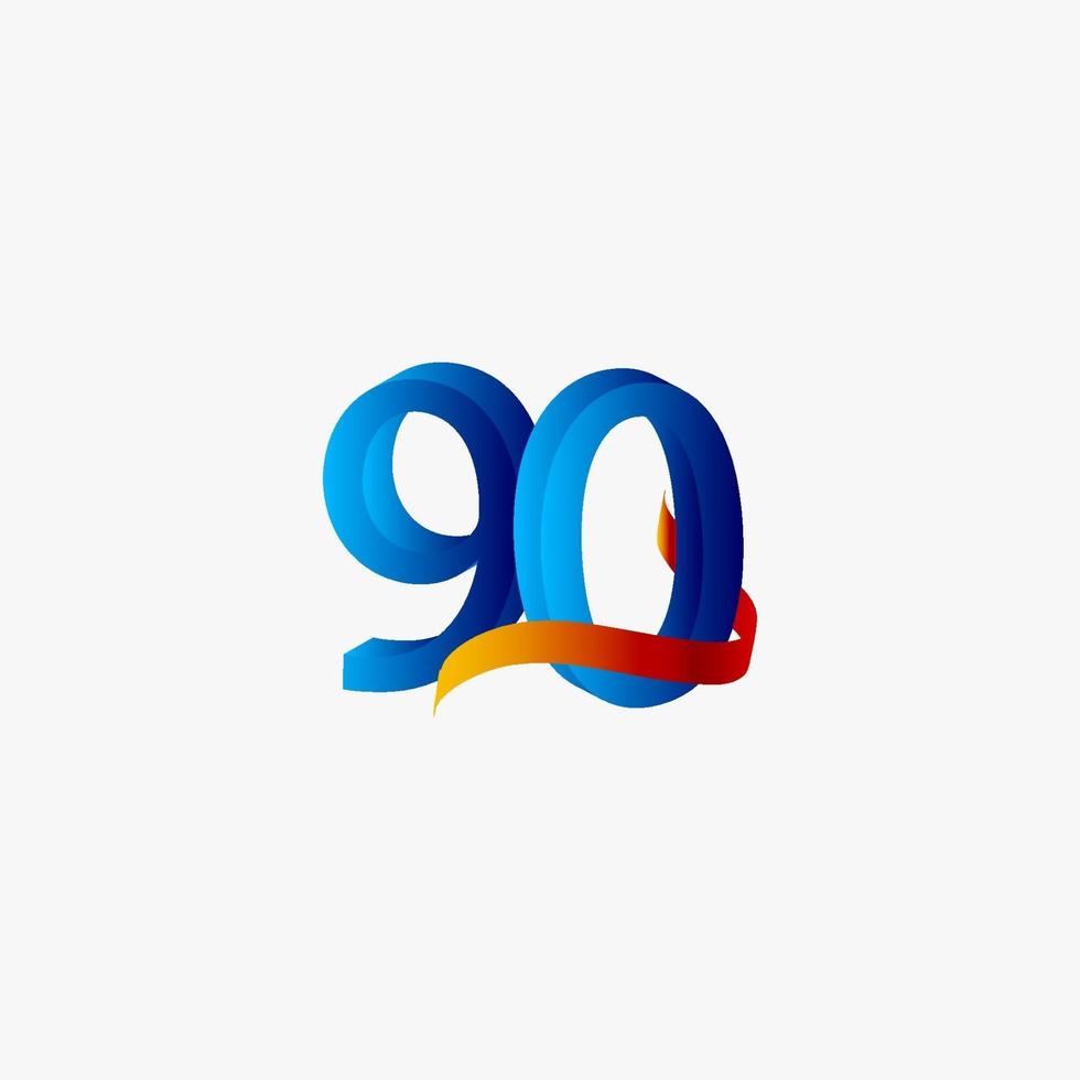 90 Years Anniversary Celebration Number Blue Vector Template Design Illustration