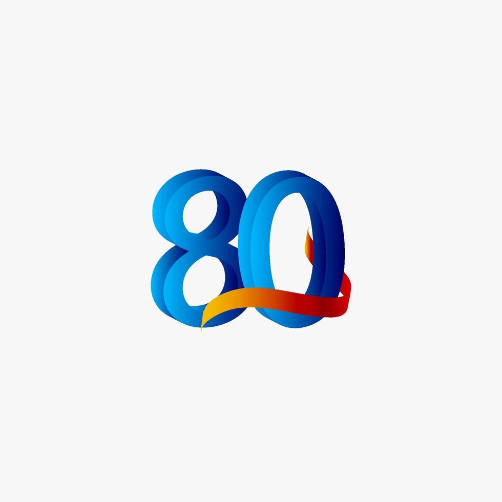 Ilustración de diseño de plantilla de vector azul número de celebración de aniversario de 80 años