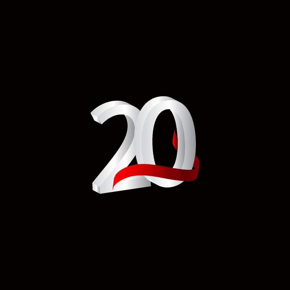Ilustración de diseño de plantilla de vector blanco y negro número de celebración de aniversario de 20 años