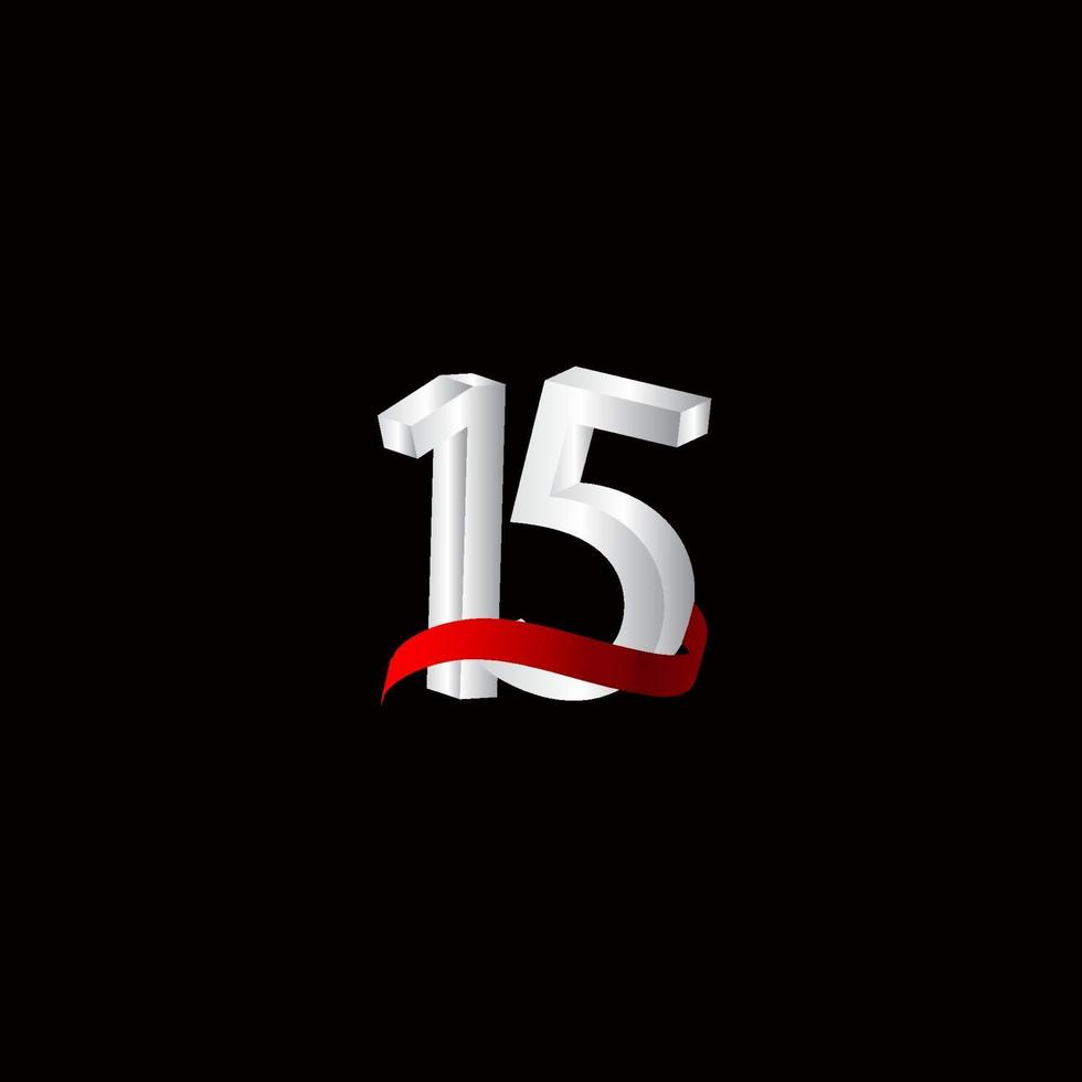 Ilustración de diseño de plantilla de vector blanco y negro de número de celebración de aniversario de 15 años