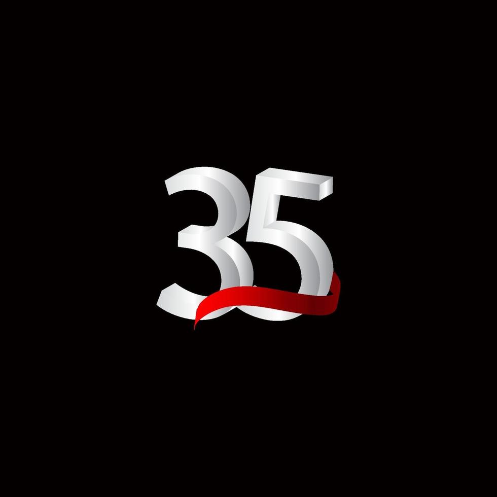 35 Years Anniversary Celebration Number Black and White Vector Template Design Illustration