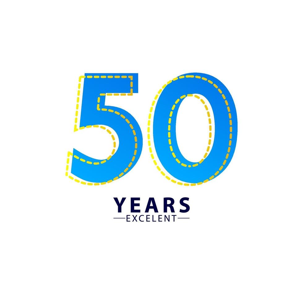 50 Years Excellent Anniversary Celebration Blue Dash Vector Template Design Illustration