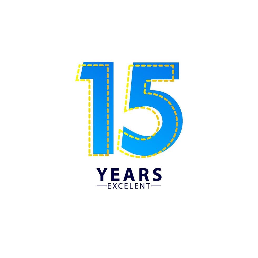 15 Years Excellent Anniversary Celebration Blue Dash Vector Template Design Illustration