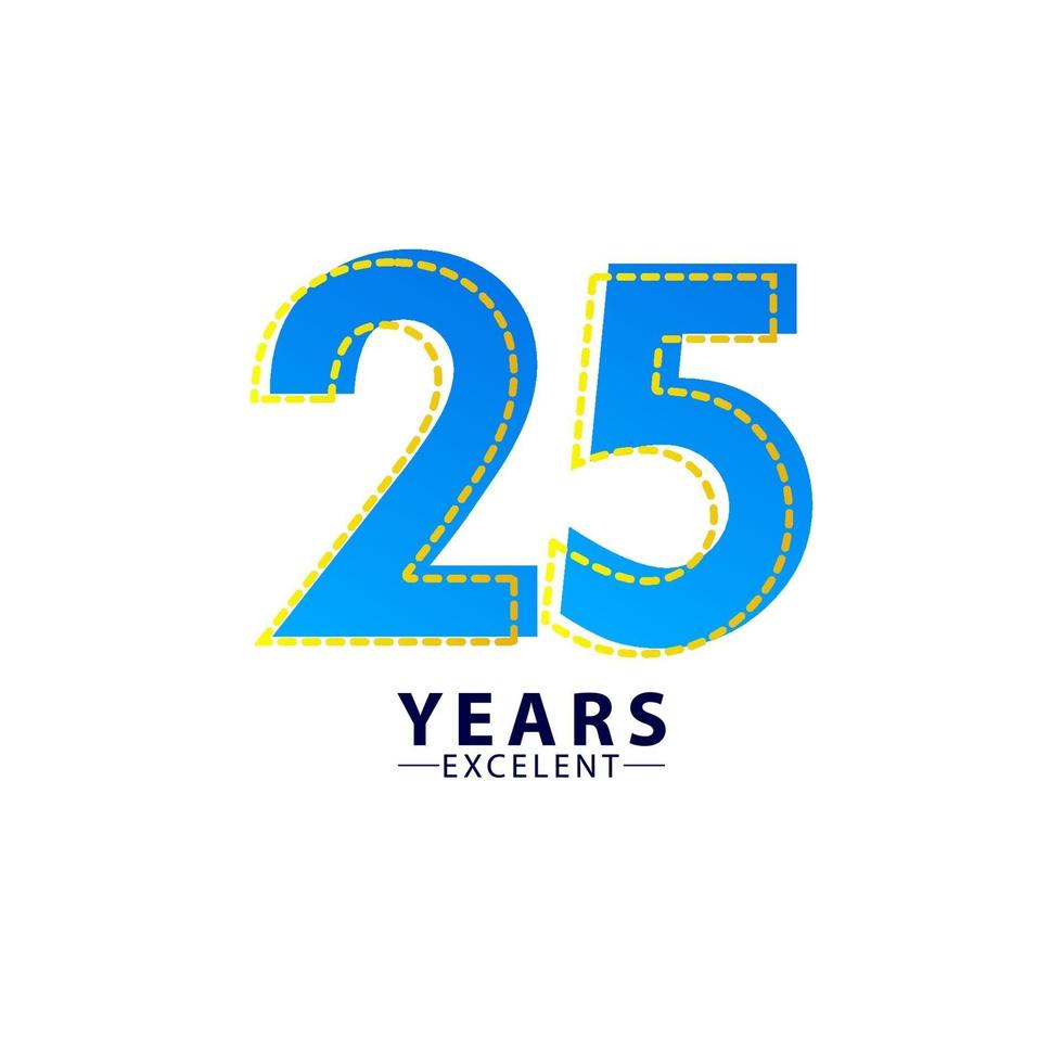 25 Years Excellent Anniversary Celebration Blue Dash Vector Template Design Illustration