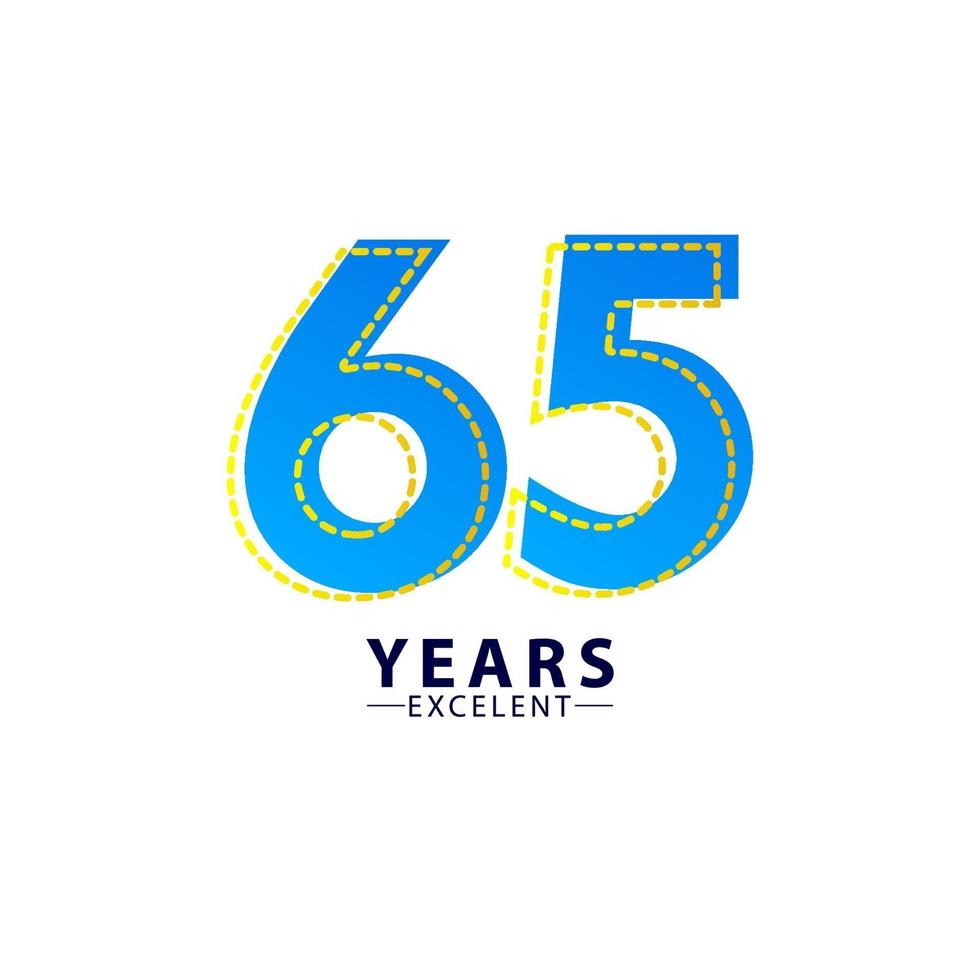 65 Years Excellent Anniversary Celebration Blue Dash Vector Template Design Illustration