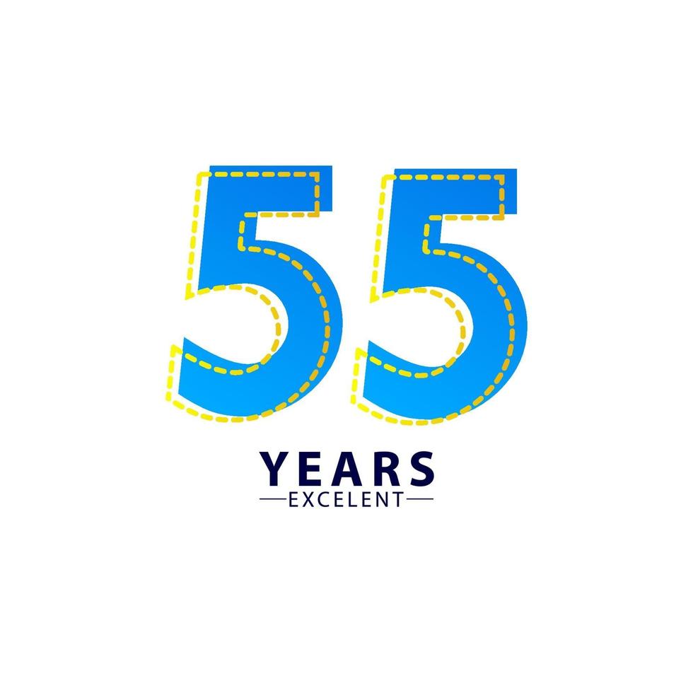 55 Years Excellent Anniversary Celebration Blue Dash Vector Template Design Illustration