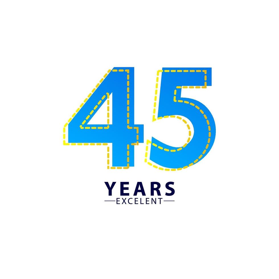 45 Years Excellent Anniversary Celebration Blue Dash Vector Template Design Illustration