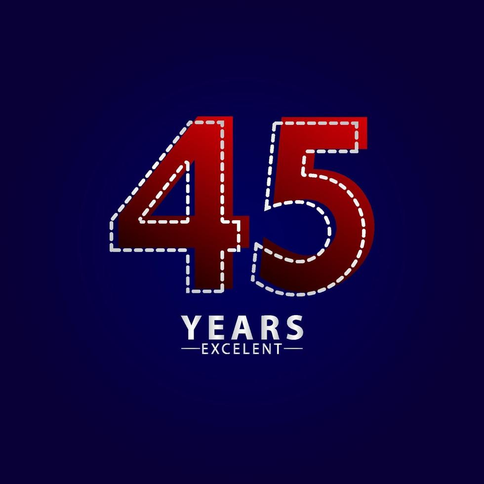 45 Years Excellent Anniversary Celebration Red Dash Line Vector Template Design Illustration