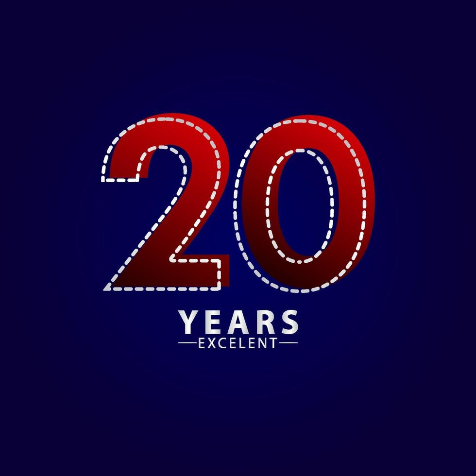 20 Years Excellent Anniversary Celebration Red Dash Line Vector Template Design Illustration