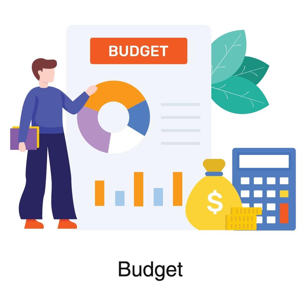 Gerente de finanzas que muestra el concepto de informe presupuestario vector