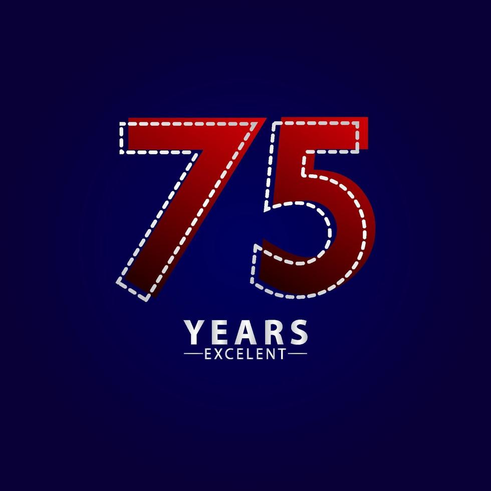 75 Years Excellent Anniversary Celebration Red Dash Line Vector Template Design Illustration