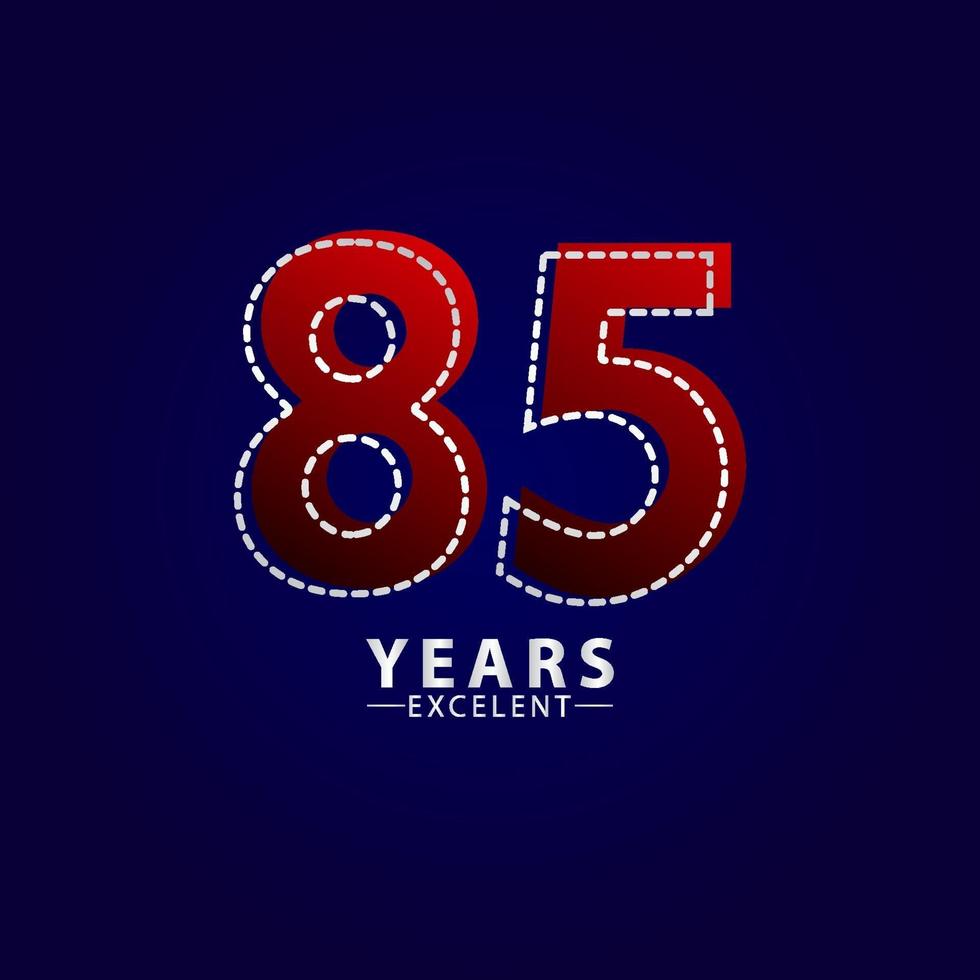 85 Years Excellent Anniversary Celebration Red Dash Line Vector Template Design Illustration