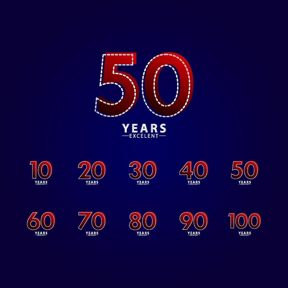 50 Years Excellent Anniversary Celebration Red Dash Line Vector Template Design Illustration