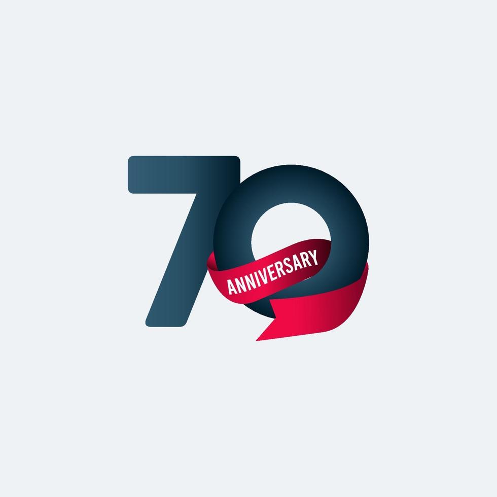70 Years Anniversary Celebration Ribbon Gradient Vector Template Design Illustration