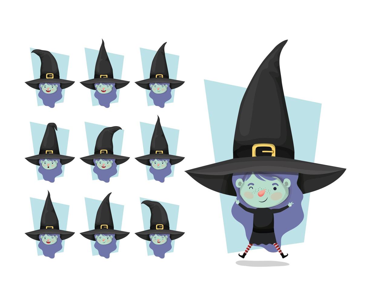 cute little girl in a witch costume set vector