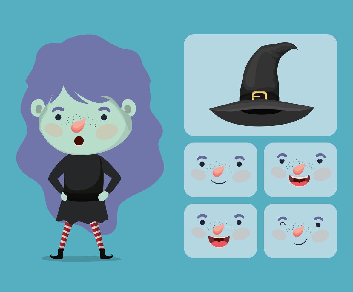 cute little girl in a witch costume set vector