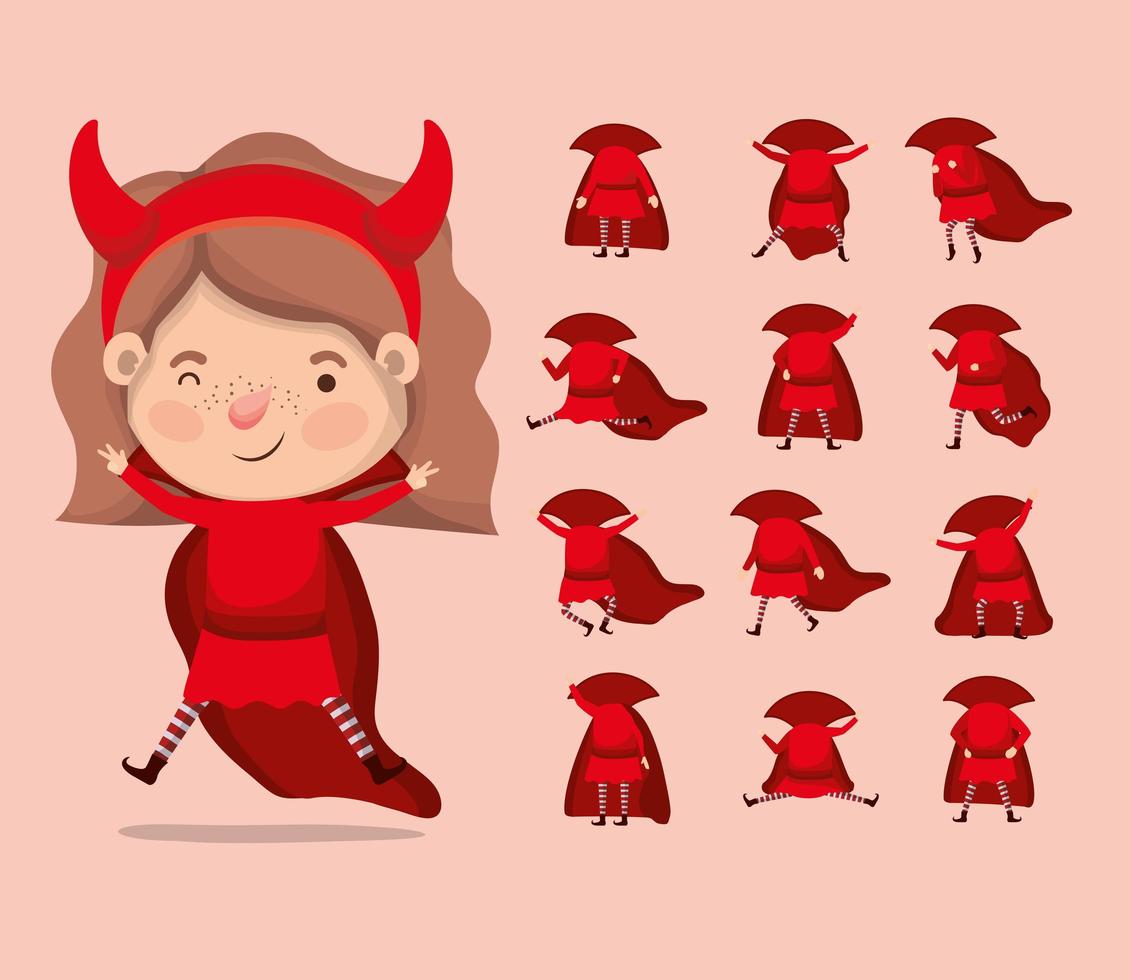 cute little girl in a devil costume set vector