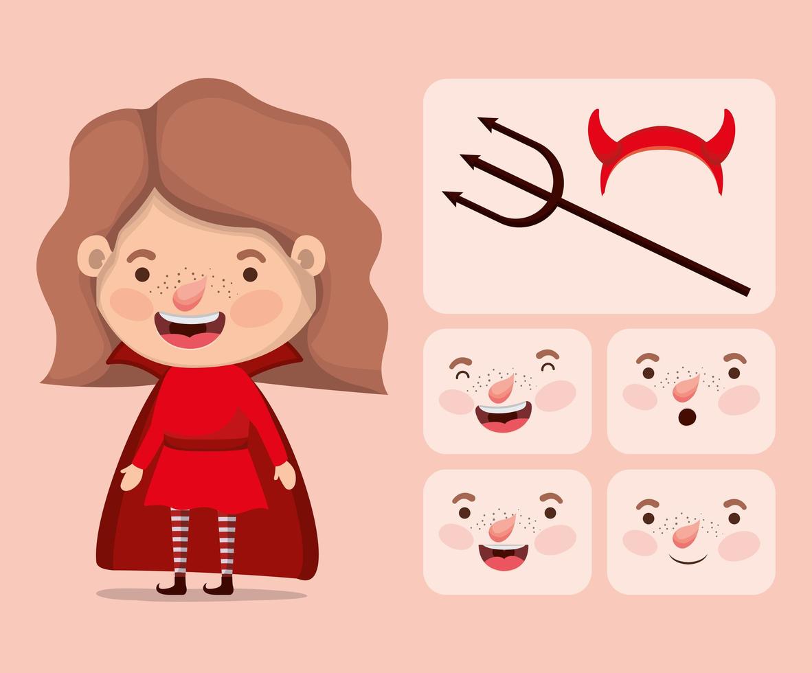 cute little girl in a devil costume set vector