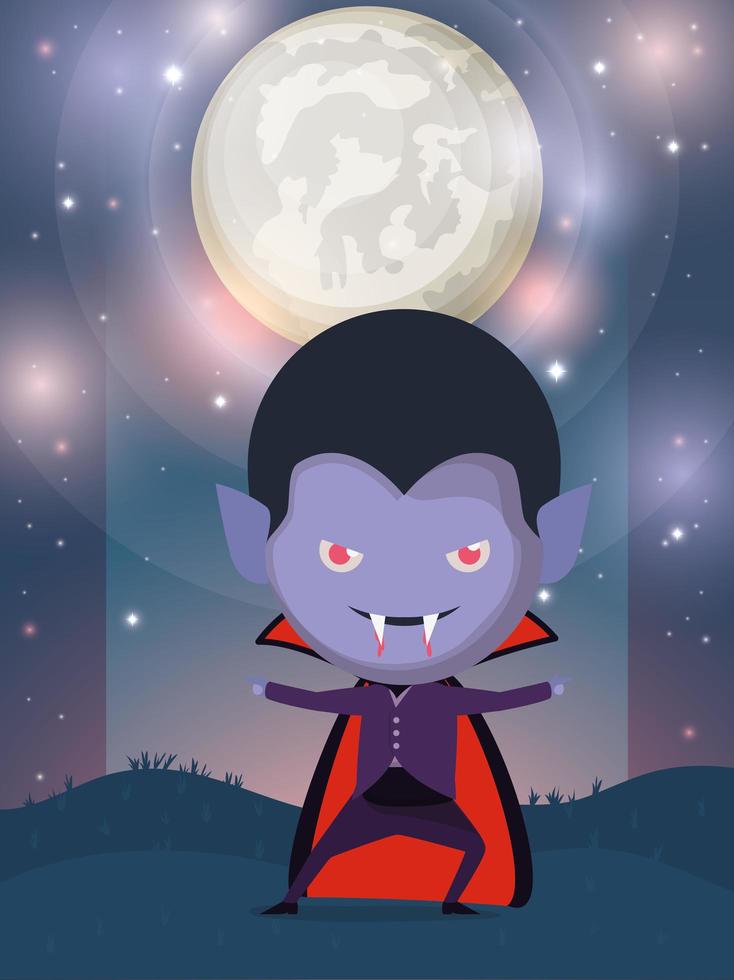 escena de la temporada de halloween con niño disfrazado de vampiro vector