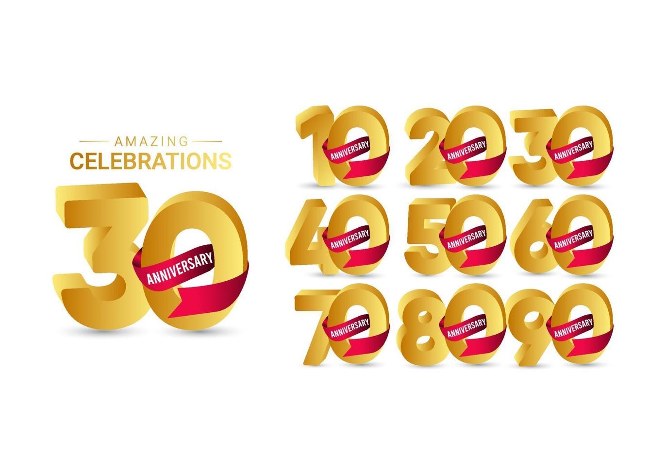 30 Years Anniversary Amazing Celebration Gold Vector Template Design Illustration